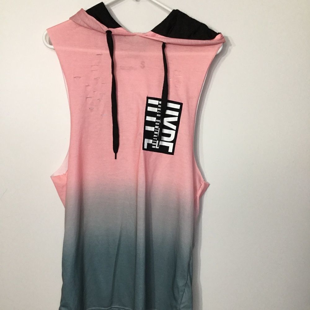 Five By Five Women’s Ombre‎ Pink Athletic Hooded Distressed Tank Top Size S
